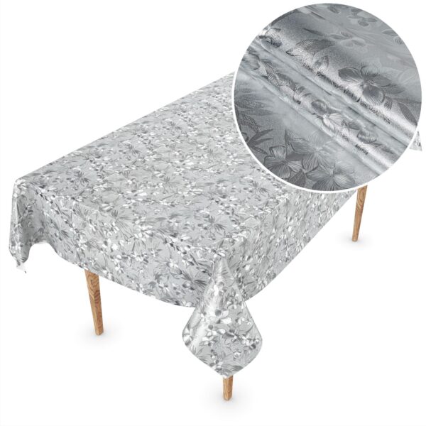 Wachstuch Tischdecke abwaschbar Meterware Wachstuchdecke Breite 140cm Silber – 90x130cm, Schnittkante