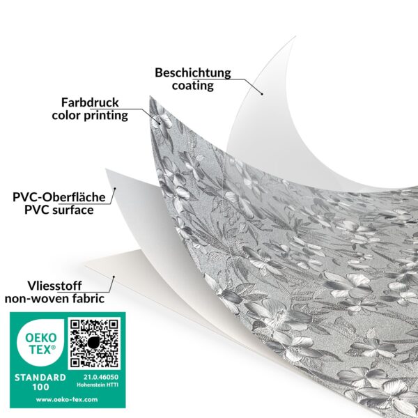 Wachstuch Tischdecke abwaschbar Meterware Wachstuchdecke Breite 140cm Silber – 90x130cm, Schnittkante