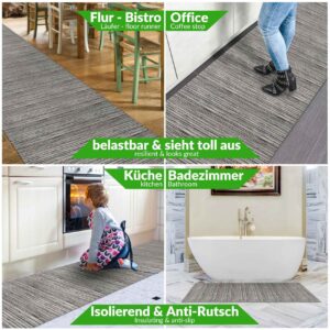 Küchenläufer Küchenteppich waschbar Läufer Küche Teppich Läufer Flur rutschfest Meterware Streifen Grau