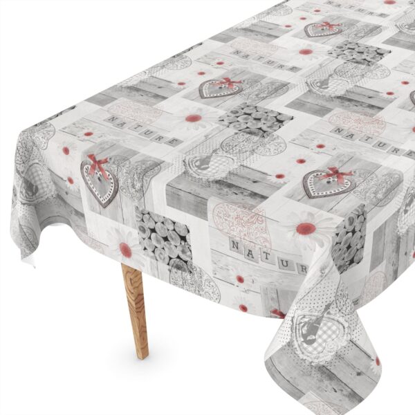 Wachstuch Tischdecke abwaschbar Meterware Wachstuchdecke Breite 140cm Holz Liebe Herz – 90x130cm, Schnittkante