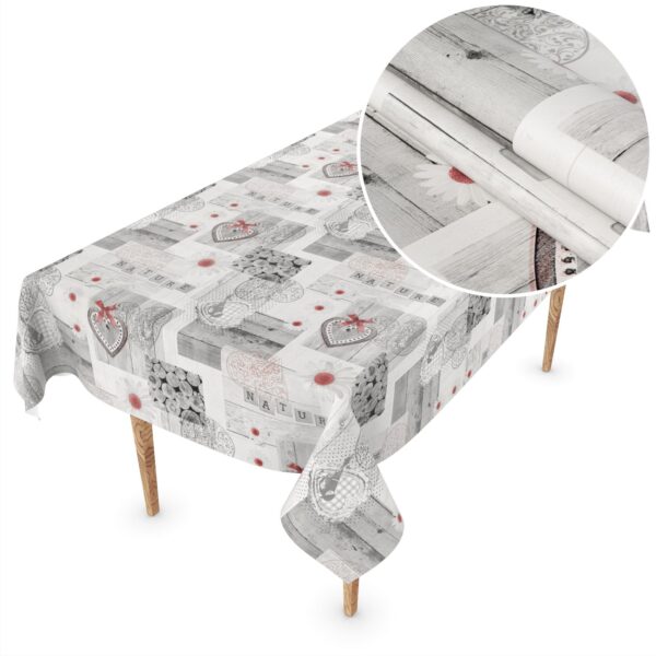 Wachstuch Tischdecke abwaschbar Meterware Wachstuchdecke Breite 140cm Holz Liebe Herz – 90x130cm, Schnittkante