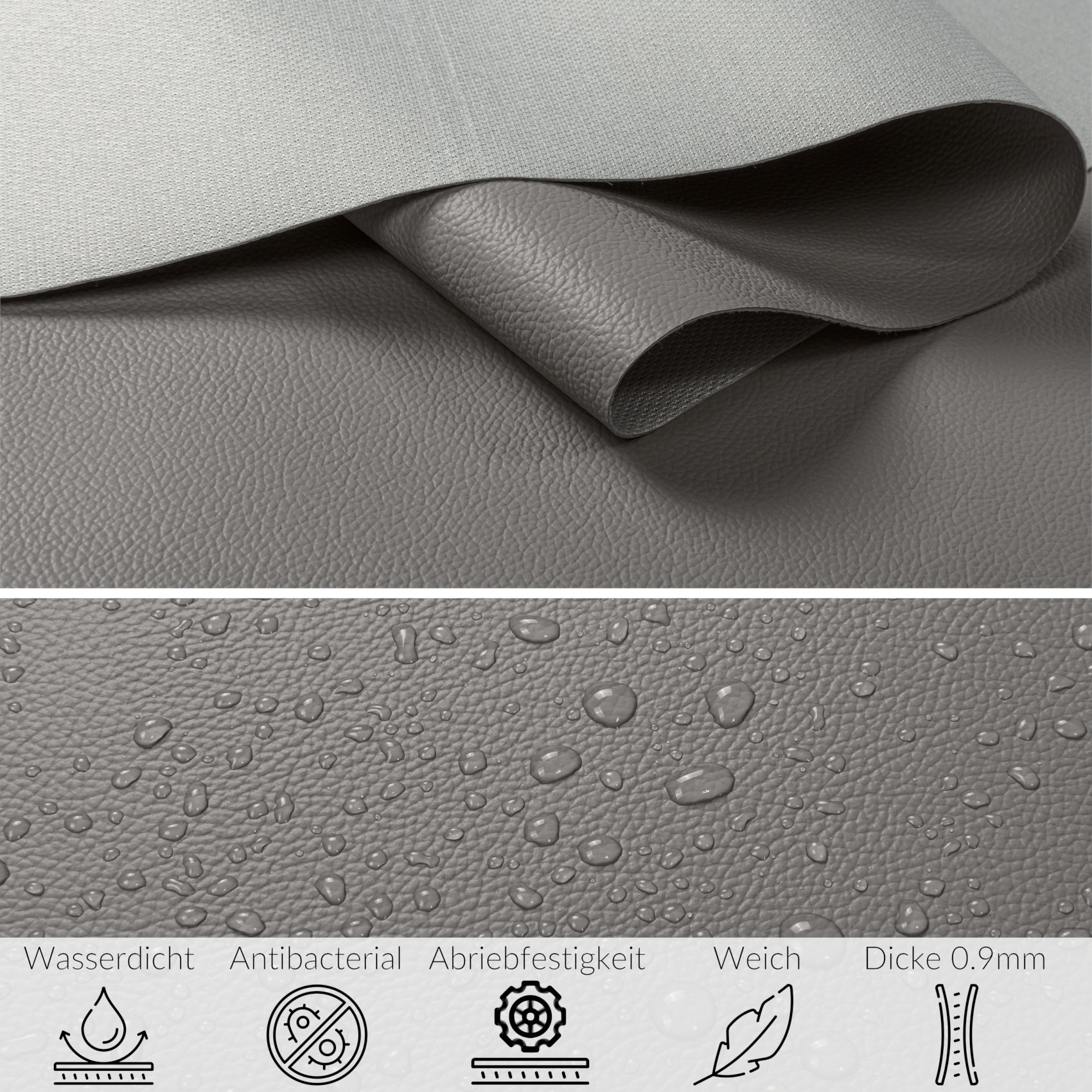 Kunstleder Meterware Leder Stoff Lederimitat 140cm Breit Grau – 100x140cm