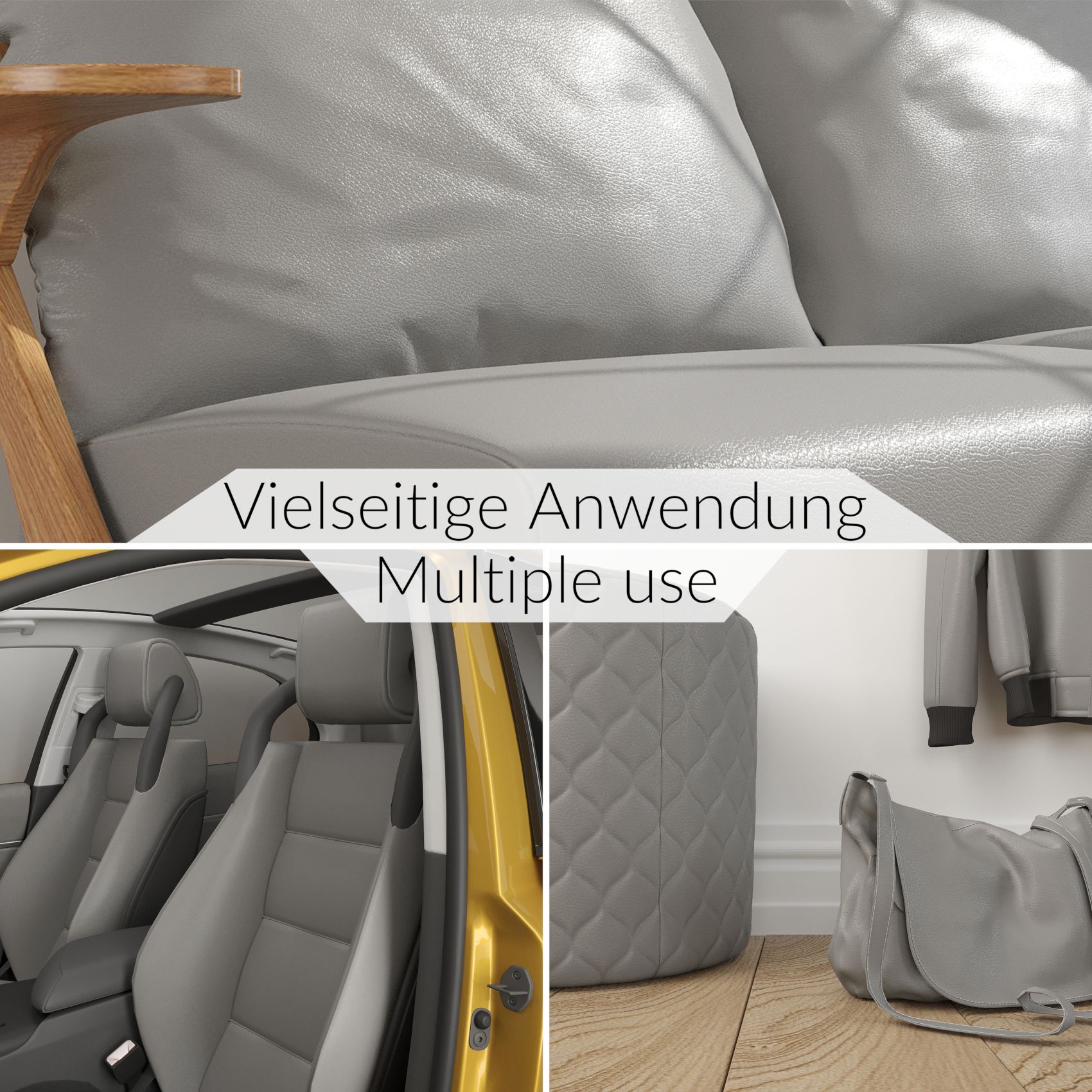 Kunstleder Meterware Leder Stoff Lederimitat 140cm Breit Grau – 100x140cm