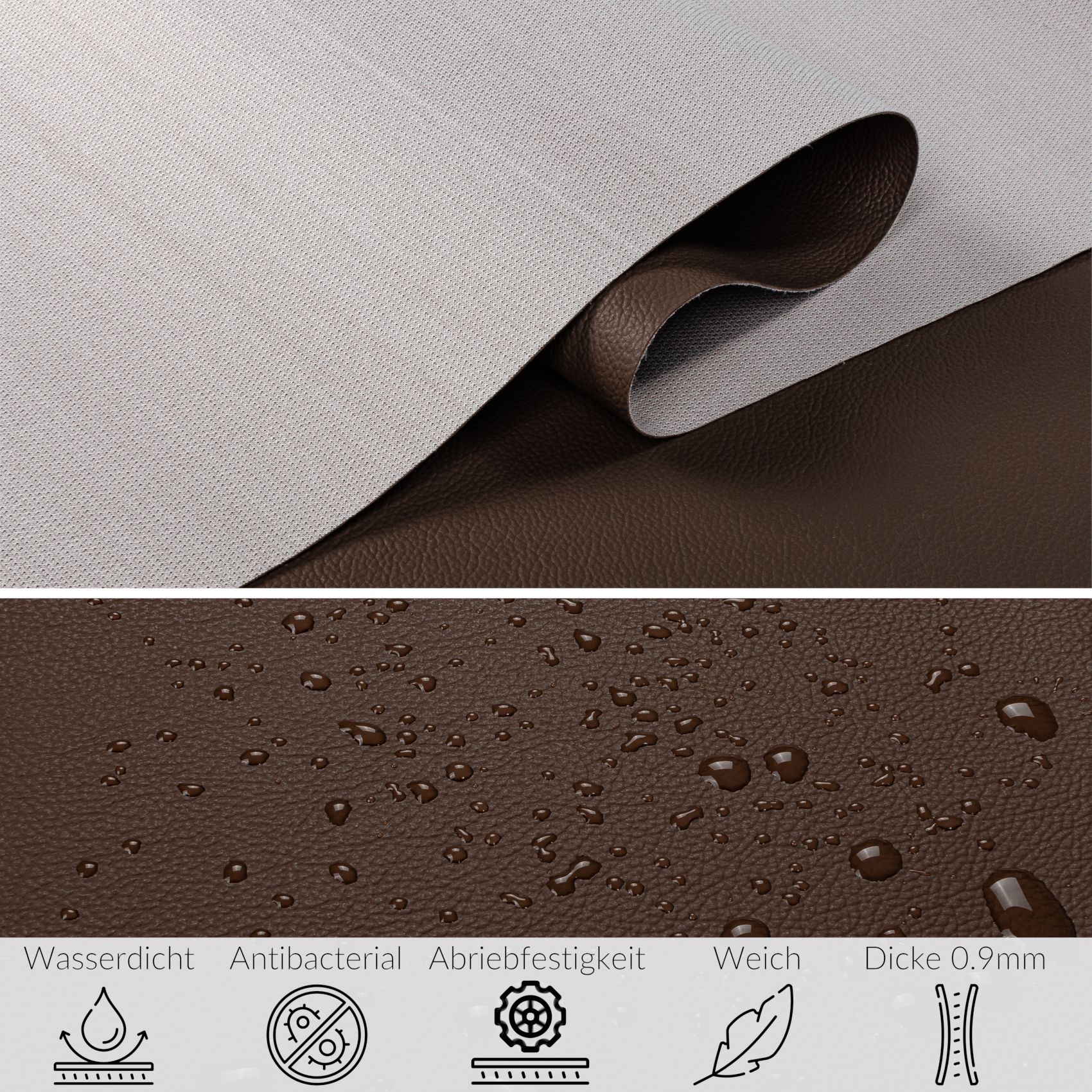 Kunstleder Meterware Leder Stoff Lederimitat 140cm Breit Mokka – 100x140cm