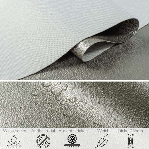 Kunstleder Meterware Leder Stoff Lederimitat 140cm Breit Silber Metallic – 400x140cm