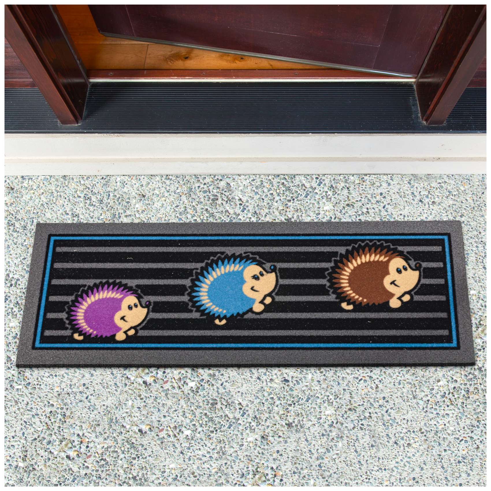 EF21534_10 Fußmatte Schmutzfangmatte Gummi Fußabtreter Sauberlaufmatte für außen & innen 25x68cm, 40x68cm – Igel 25x68cm