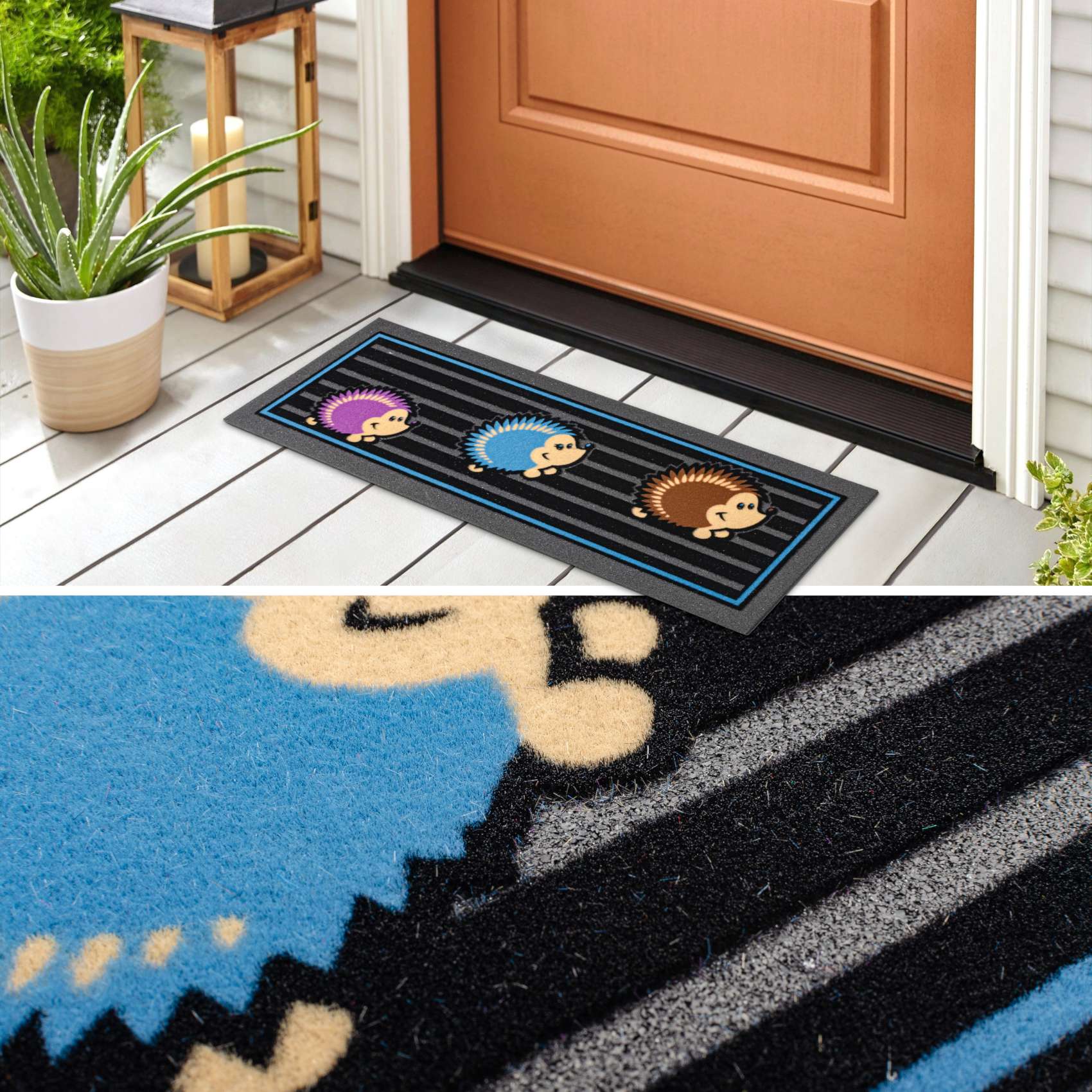 EF21534_50 Fußmatte Schmutzfangmatte Gummi Fußabtreter Sauberlaufmatte für außen & innen 25x68cm, 40x68cm – Igel 25x68cm