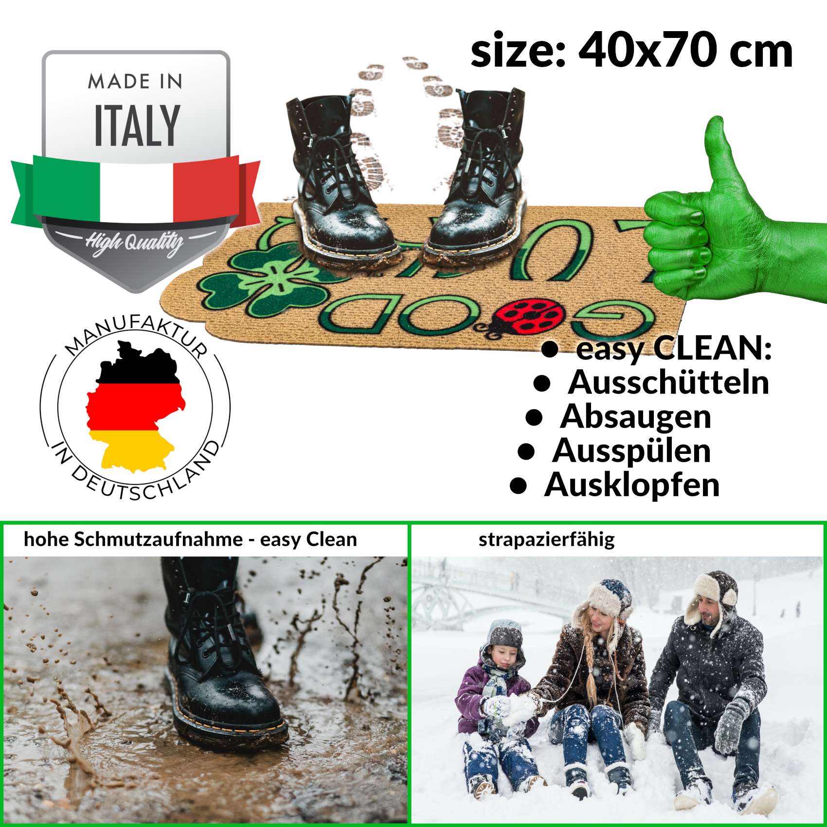 EF21725_30 Fußmatte Schmutzfangmatte Fußabtreter Sauberlaufmatte Kokarda 40x70cm – Good Luck 40x70cm