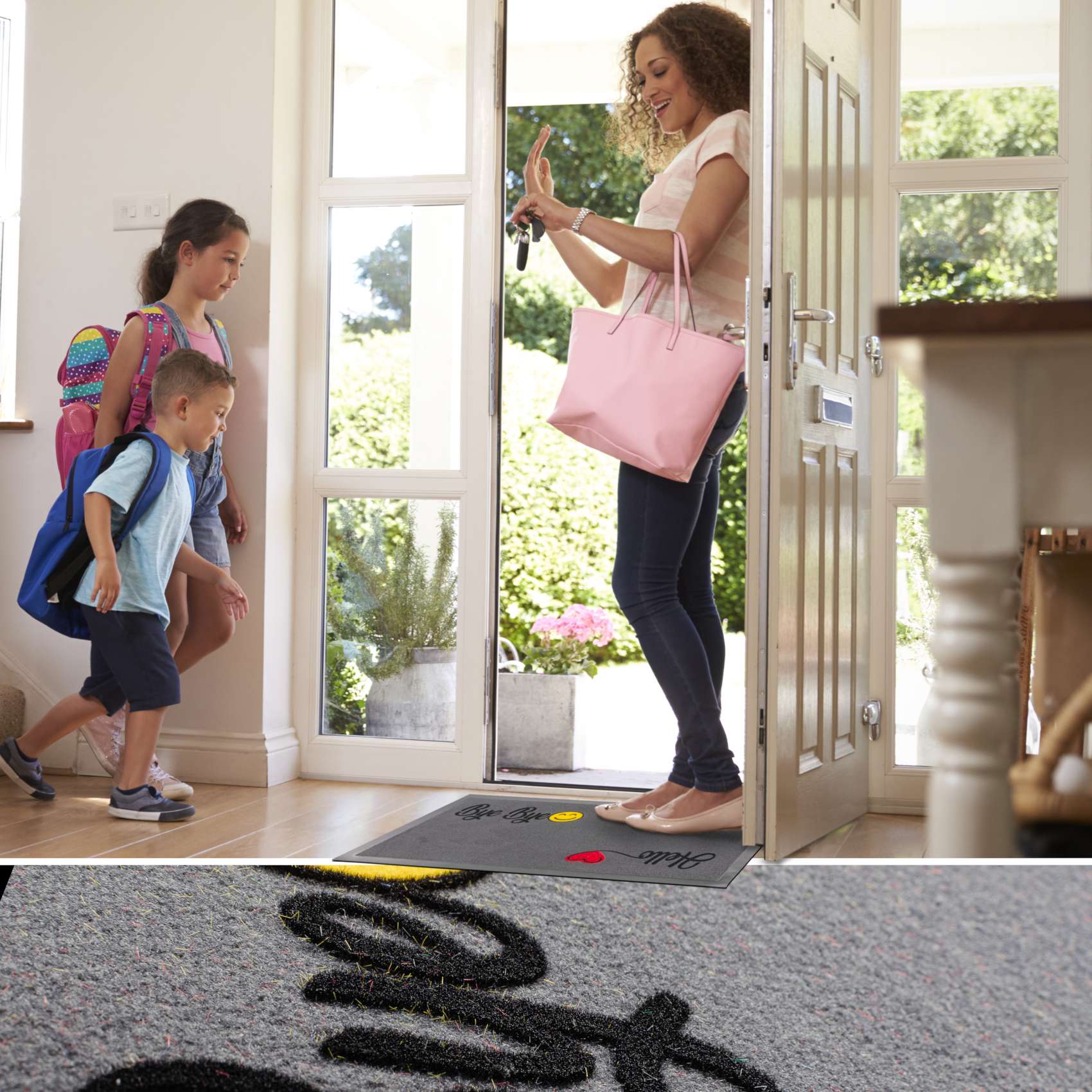 Fußmatte Schmutzfänger rutschfeste Bodenmatte Teppich waschbar Anthrazit Chic – Hello Bye Bye 40x70cm