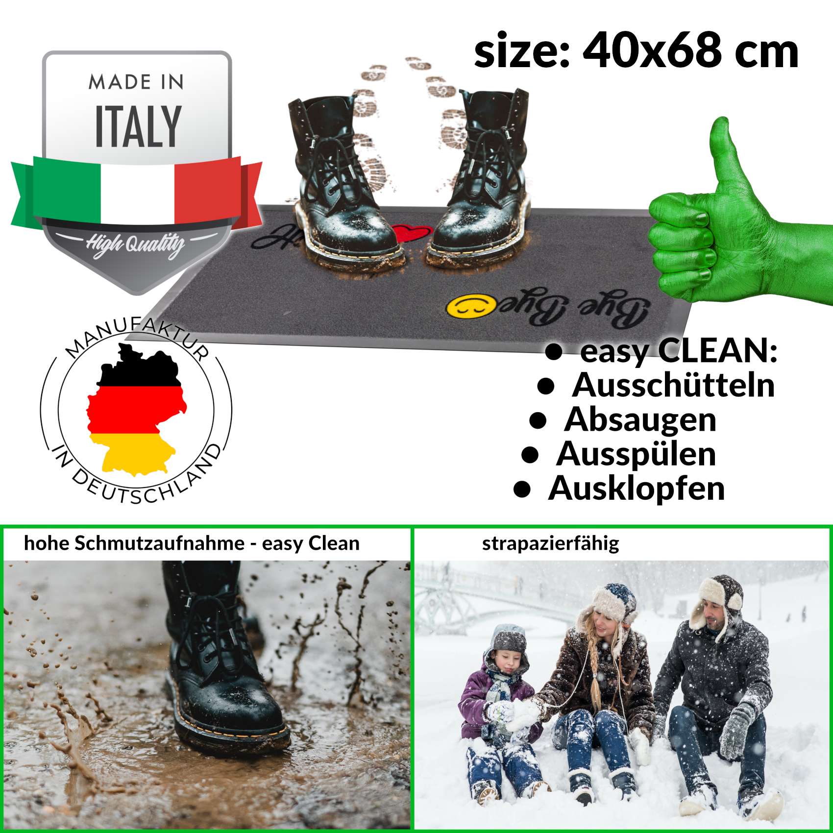 Fußmatte Schmutzfänger rutschfeste Bodenmatte Teppich waschbar Anthrazit Chic – Hello Bye Bye 40x70cm