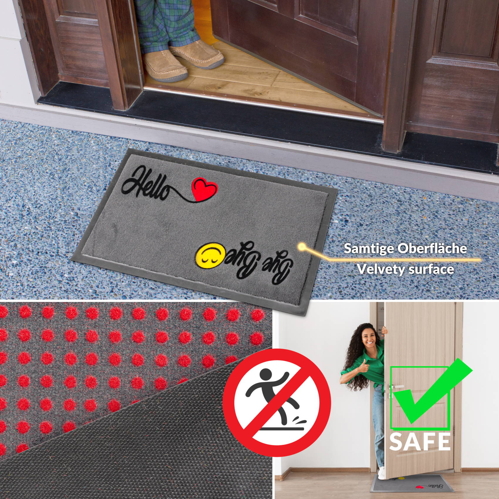 Fußmatte Schmutzfänger rutschfeste Bodenmatte Teppich waschbar Anthrazit Chic – Hello Bye Bye 40x70cm