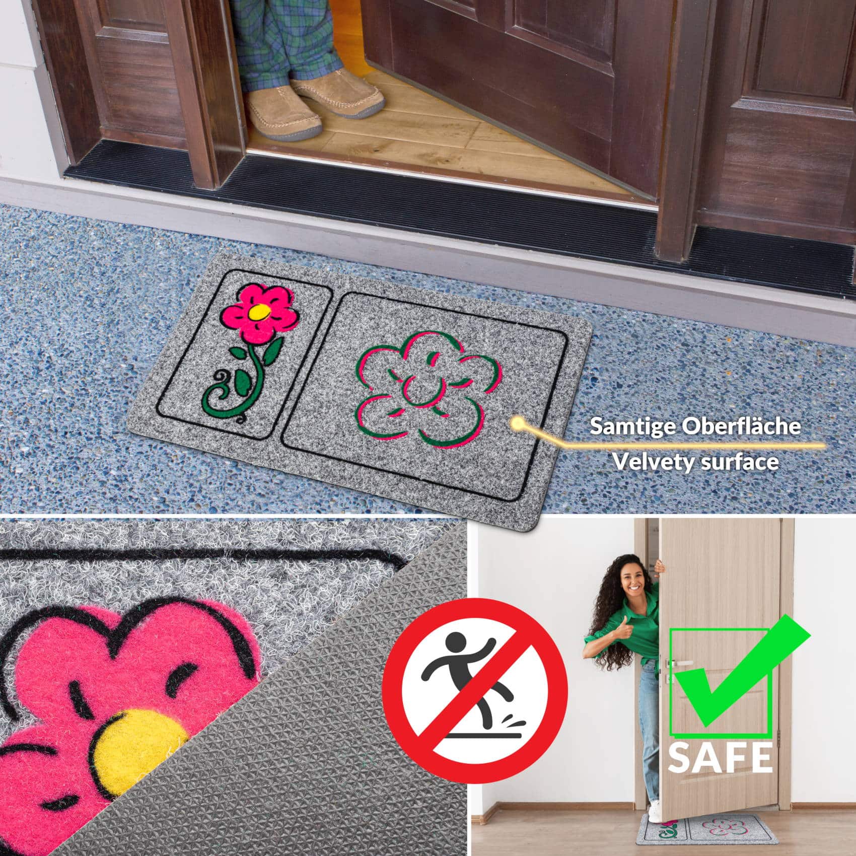 EF22133_60 Fußmatte Schmutzfangmatte robuster Fußabtreter Brush / Grafic 40x70cm – Blume 40x70cm