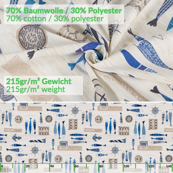 Stoff Tischdecke abwaschbar Tischwäsche Textil Tischtuch Baumwolle Polyester Maritim Outdoor Tischdecke Gartentischdecke – 90x130cm, Schnittkante