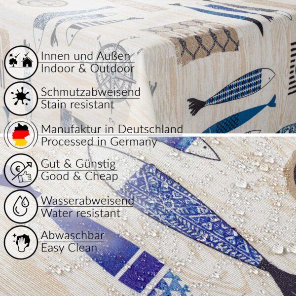 Stoff Tischdecke abwaschbar Tischwäsche Textil Tischtuch Baumwolle Polyester Maritim Outdoor Tischdecke Gartentischdecke – 90x130cm, Schnittkante