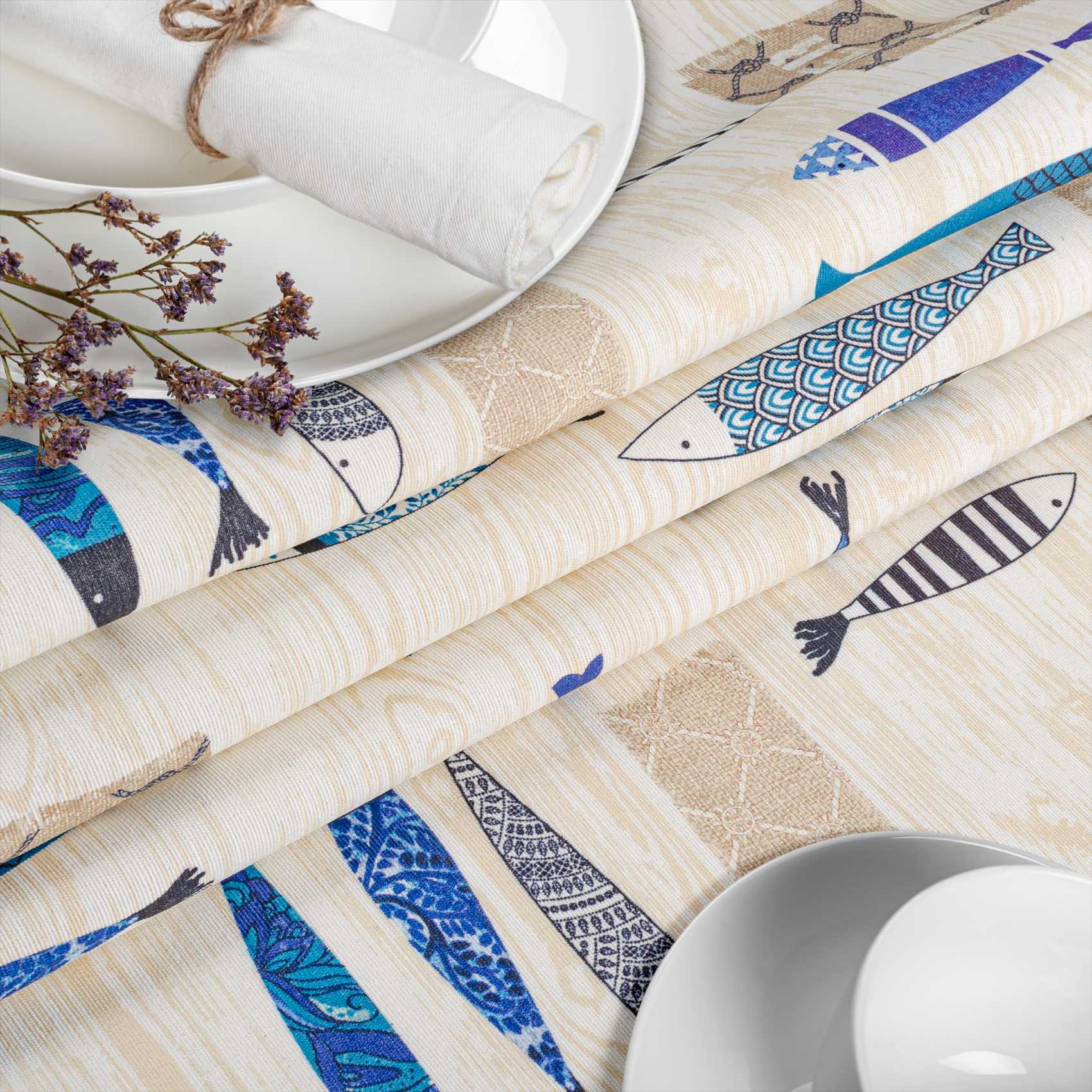 GTGANNA-02_60-1 Stoff Tischdecke abwaschbar Tischwäsche Textil Tischtuch Baumwolle Polyester Maritim Outdoor Tischdecke Gartentischdecke – 100x140cm, Schnittkante