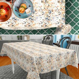 Stoff Tischdecke abwaschbar Tischwäsche Textil Tischtuch Baumwolle Polyester Holzmosaik Outdoor Tischdecke Gartentischdecke
