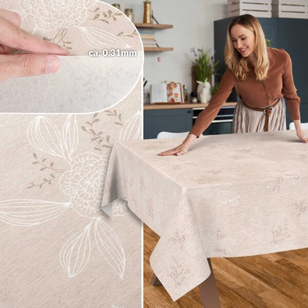 Stoff Tischdecke abwaschbar Tischwäsche Textil Tischtuch Baumwolle Polyester Japondi Beige Outdoor Tischdecke Gartentischdecke – 90x130cm, Schnittkante