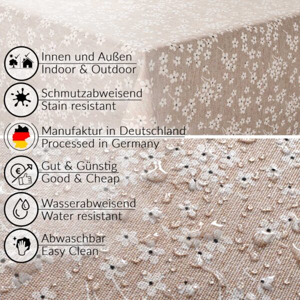Stoff Tischdecke abwaschbar Tischwäsche Textil Tischtuch Baumwolle Polyester Violen Beige Outdoor Tischdecke Gartentischdecke – 90x130cm, Schnittkante