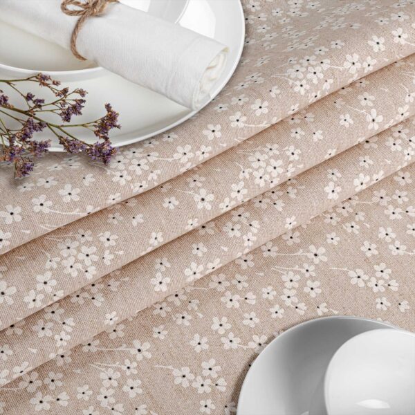 Stoff Tischdecke abwaschbar Tischwäsche Textil Tischtuch Baumwolle Polyester Violen Beige Outdoor Tischdecke Gartentischdecke – 90x130cm, Schnittkante