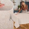 Stoff Tischdecke abwaschbar Tischwäsche Textil Tischtuch Baumwolle Polyester Violen Beige Outdoor Tischdecke Gartentischdecke – 90x130cm, Schnittkante