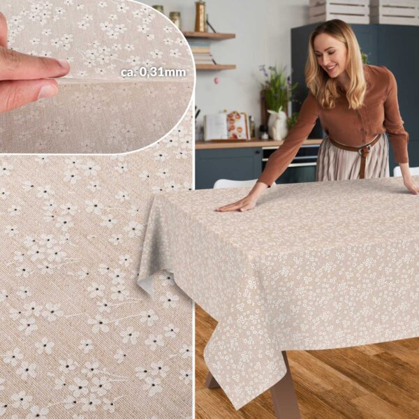 Stoff Tischdecke abwaschbar Tischwäsche Textil Tischtuch Baumwolle Polyester Violen Beige Outdoor Tischdecke Gartentischdecke – 90x130cm, Schnittkante