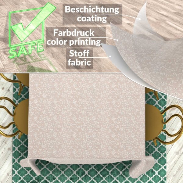 Stoff Tischdecke abwaschbar Tischwäsche Textil Tischtuch Baumwolle Polyester Violen Beige Outdoor Tischdecke Gartentischdecke – 90x130cm, Schnittkante