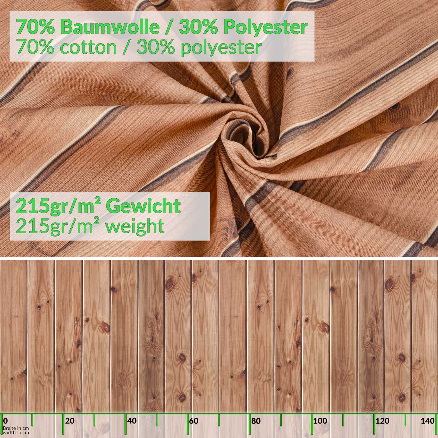 GTGANNA-15_20 Stoff Tischdecke abwaschbar Tischwäsche Textil Tischtuch Baumwolle Polyester Holzoptik Outdoor Tischdecke Gartentischdecke – 90x130cm, Schnittkante