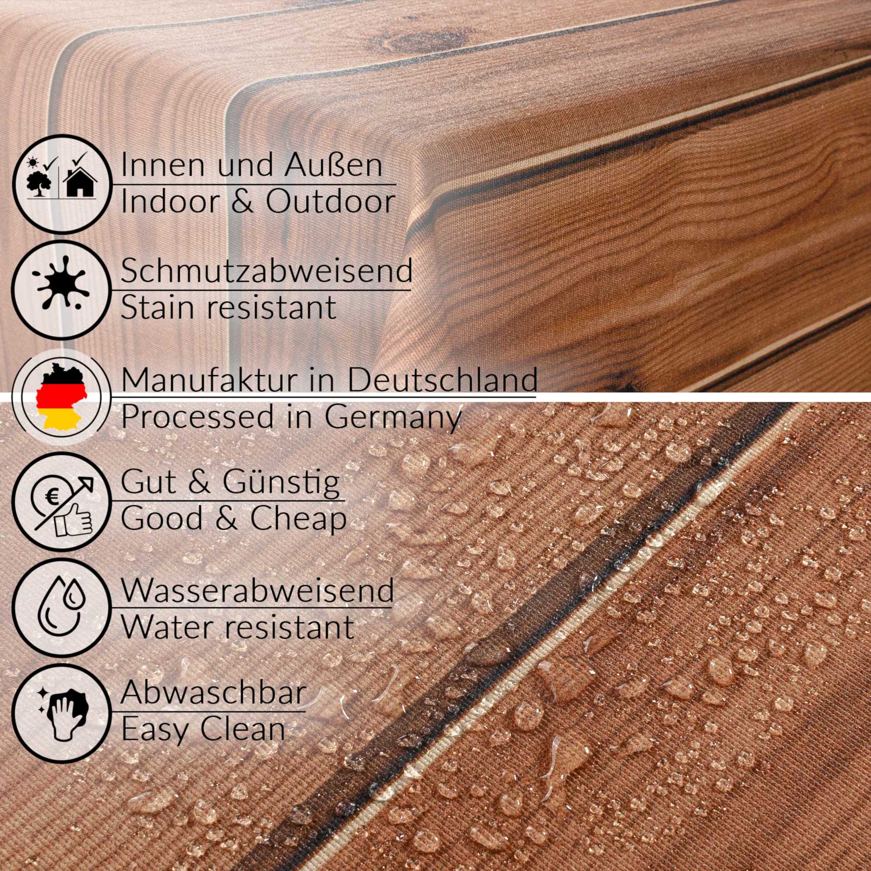 GTGANNA-15_40 Stoff Tischdecke abwaschbar Tischwäsche Textil Tischtuch Baumwolle Polyester Holzoptik Outdoor Tischdecke Gartentischdecke – 90x130cm, Schnittkante