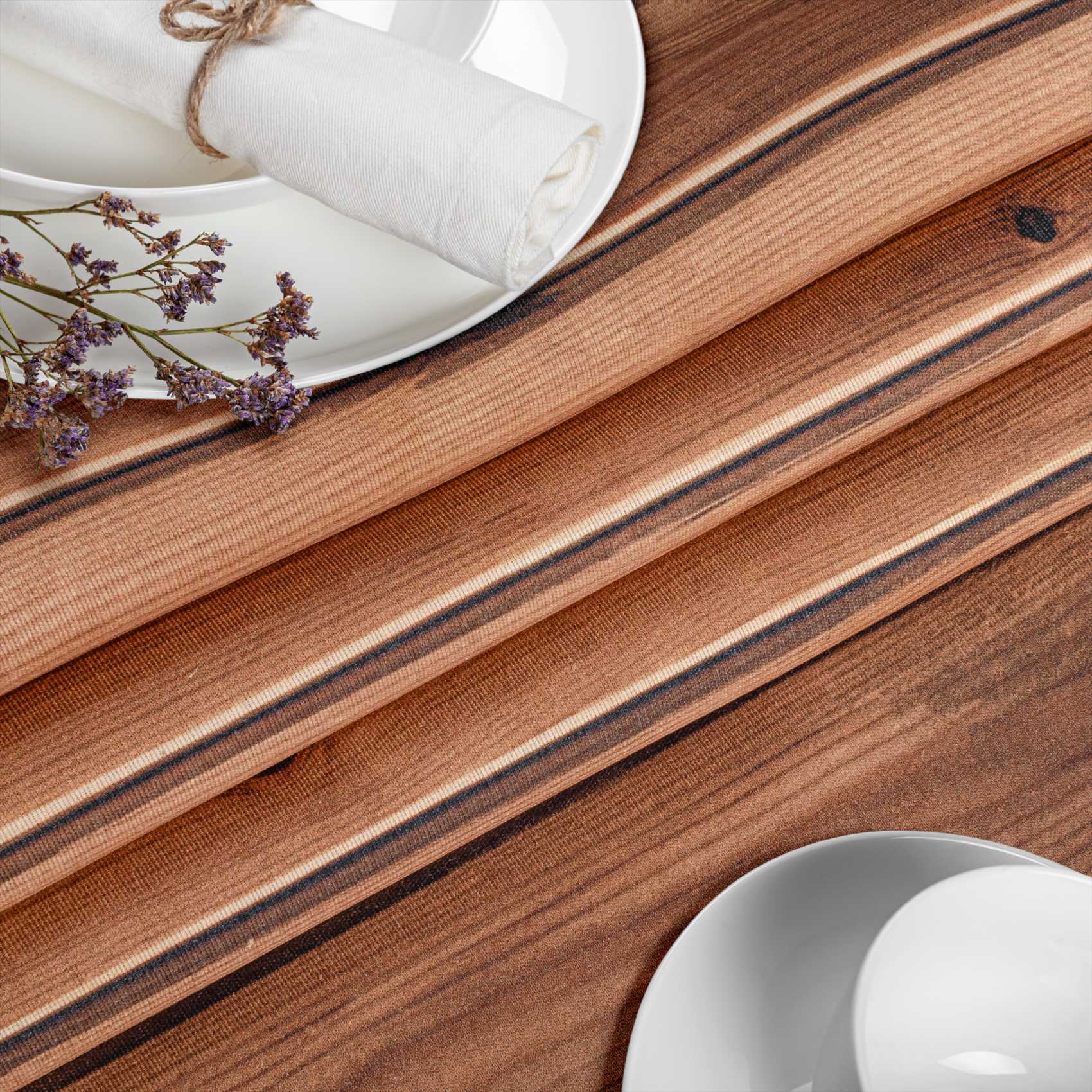 GTGANNA-15_60 Stoff Tischdecke abwaschbar Tischwäsche Textil Tischtuch Baumwolle Polyester Holzoptik Outdoor Tischdecke Gartentischdecke – 90x130cm, Schnittkante