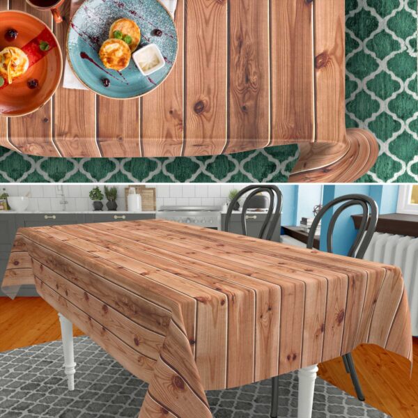 Stoff Tischdecke abwaschbar Tischwäsche Textil Tischtuch Baumwolle Polyester Holzoptik Outdoor Tischdecke Gartentischdecke – 90x130cm, Schnittkante