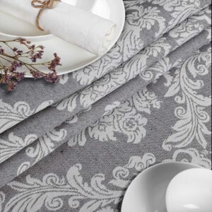 Stoff Tischdecke Tischwäsche Textil Tischtuch Baumwolle Polyester Jacquard Ornamente Meterware Premium Barock Grau Outdoor Tischdecke Gartentischdecke