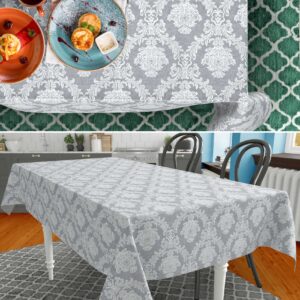 Stoff Tischdecke Tischwäsche Textil Tischtuch Baumwolle Polyester Jacquard Ornamente Meterware Premium Barock Grau Outdoor Tischdecke Gartentischdecke