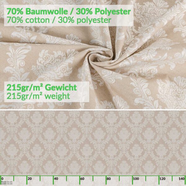 Stoff Tischdecke Tischwäsche Textil Tischtuch Baumwolle Polyester Jacquard Ornamente Meterware Premium Barock Beige Outdoor Tischdecke Gartentischdecke – 90x130cm, Schnittkante