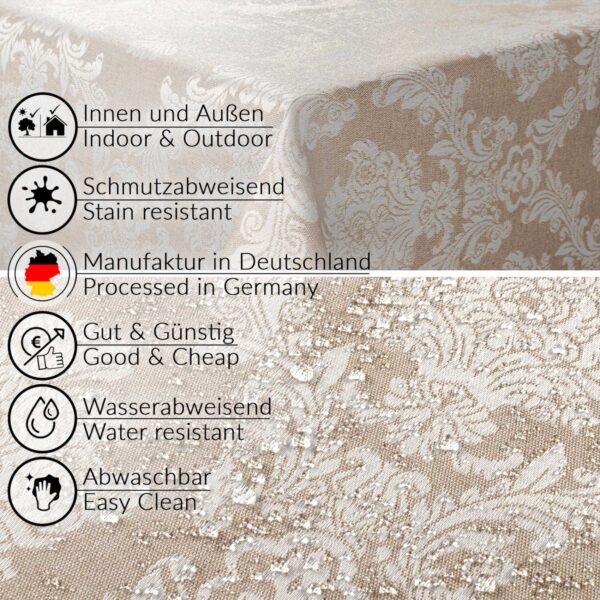 Stoff Tischdecke Tischwäsche Textil Tischtuch Baumwolle Polyester Jacquard Ornamente Meterware Premium Barock Beige Outdoor Tischdecke Gartentischdecke – 90x130cm, Schnittkante
