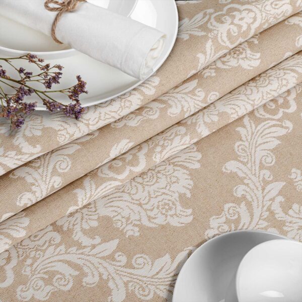 Stoff Tischdecke Tischwäsche Textil Tischtuch Baumwolle Polyester Jacquard Ornamente Meterware Premium Barock Beige Outdoor Tischdecke Gartentischdecke – 90x130cm, Schnittkante