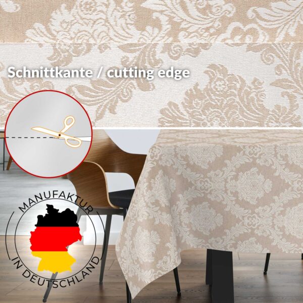 Stoff Tischdecke Tischwäsche Textil Tischtuch Baumwolle Polyester Jacquard Ornamente Meterware Premium Barock Beige Outdoor Tischdecke Gartentischdecke – 90x130cm, Schnittkante