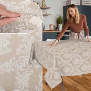Stoff Tischdecke Tischwäsche Textil Tischtuch Baumwolle Polyester Jacquard Ornamente Meterware Premium Barock Beige Outdoor Tischdecke Gartentischdecke
