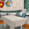 Stoff Tischdecke Tischwäsche Textil Tischtuch Baumwolle Polyester Jacquard Ornamente Meterware Premium Barock Beige Outdoor Tischdecke Gartentischdecke – 90x130cm, Schnittkante