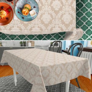 Stoff Tischdecke Tischwäsche Textil Tischtuch Baumwolle Polyester Jacquard Ornamente Meterware Premium Barock Beige Outdoor Tischdecke Gartentischdecke