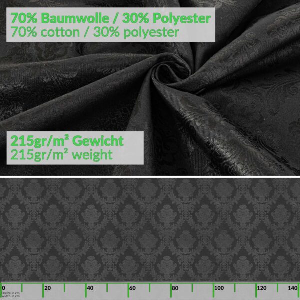 Stoff Tischdecke Tischwäsche Textil Tischtuch Baumwolle Polyester Jacquard Ornamente Meterware Premium Barock Schwarz Outdoor Tischdecke Gartentischdecke – 90x130cm, Schnittkante
