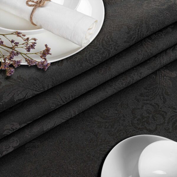Stoff Tischdecke Tischwäsche Textil Tischtuch Baumwolle Polyester Jacquard Ornamente Meterware Premium Barock Schwarz Outdoor Tischdecke Gartentischdecke – 90x130cm, Schnittkante