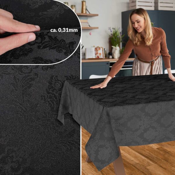 Stoff Tischdecke Tischwäsche Textil Tischtuch Baumwolle Polyester Jacquard Ornamente Meterware Premium Barock Schwarz Outdoor Tischdecke Gartentischdecke – 90x130cm, Schnittkante