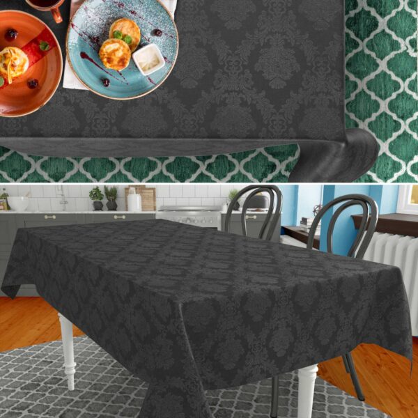 Stoff Tischdecke Tischwäsche Textil Tischtuch Baumwolle Polyester Jacquard Ornamente Meterware Premium Barock Schwarz Outdoor Tischdecke Gartentischdecke – 90x130cm, Schnittkante