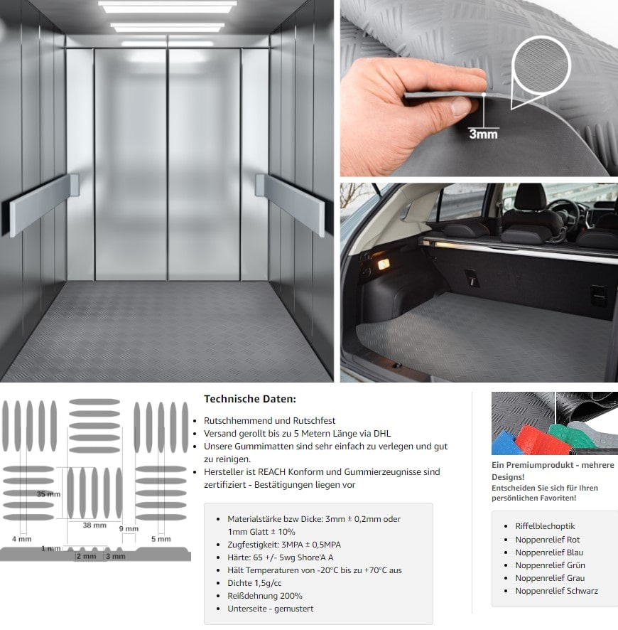 gummimatte meterware grau