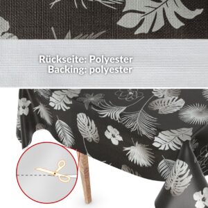 Wachstuchtischdecke abwaschbar Premium Leinenprägung Gartentischdecke Palmenblätter Silber Schwarz Breite 140cm