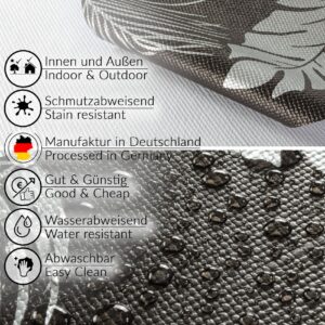Wachstuchtischdecke abwaschbar Premium Leinenprägung Gartentischdecke Palmenblätter Silber Schwarz Breite 140cm