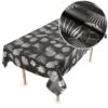 Wachstuchtischdecke abwaschbar Premium Leinenprägung Gartentischdecke Palmenblätter Silber Schwarz Breite 140cm – 100x140cm, Schnittkante