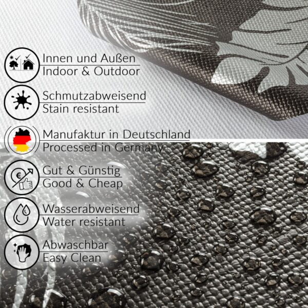 Wachstuchtischdecke abwaschbar Premium Leinenprägung Gartentischdecke Palmenblätter Silber Schwarz Breite 140cm – 100x140cm, Schnittkante