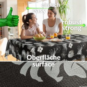 Wachstuchtischdecke abwaschbar Premium Leinenprägung Gartentischdecke Palmenblätter Silber Schwarz Breite 140cm