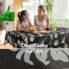Wachstuchtischdecke abwaschbar Premium Leinenprägung Gartentischdecke Palmenblätter Silber Schwarz Breite 140cm – 100x140cm, Schnittkante